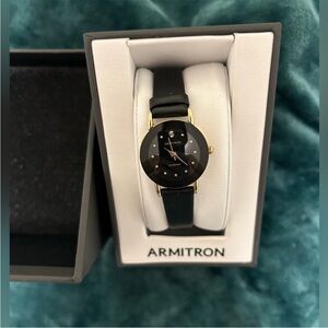 Armitron Black Dial Gold Accent Watch